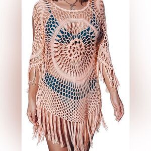 Crochet Hollow Out Tassel Swimsuit Cover Up